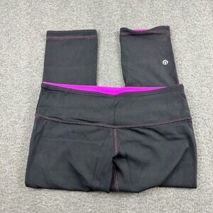 Lululemon Reversible Crop Women's Size 8 Leggings Black Hot Pink 20" Yoga Pants
